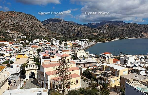 View of Paleochora on the Libyan Sea, the Leka Ori or White Mountains in the back, Kandanos-Selino municipality, Chania Regional Unit, Crete, Greece [IBR125026181]