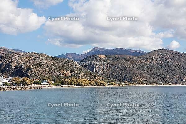 View of Paleochora on the Libyan Sea, the Leka Ori or White Mountains in the back, Kandanos-Selino municipality, Chania Regional Unit, Crete, Greece [IBR125026192]