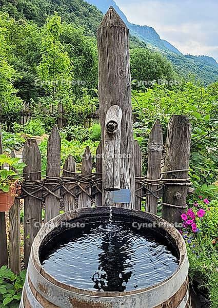 Beautifully landscaped cottage garden with a wooden fence, show garden, Merano, South Tyrol, Italy [IBR125030438]