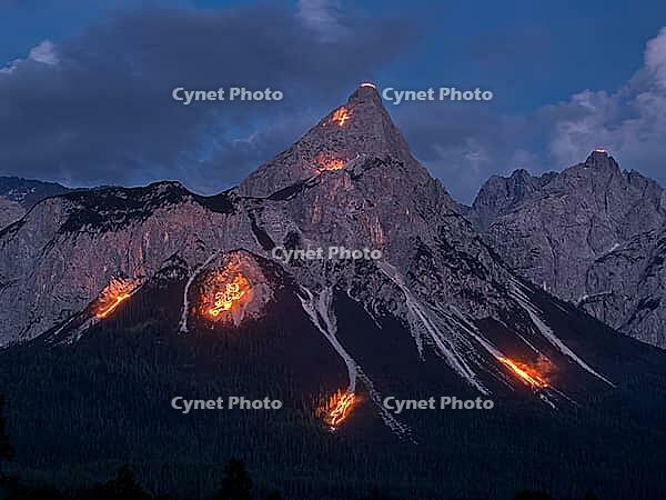 Solstice fire in the mountains near Ehrwald in Tyrol, Austria [IBR125030441]