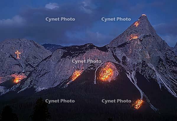 Solstice fire in the mountains near Ehrwald in Tyrol, Austria [IBR125030442]