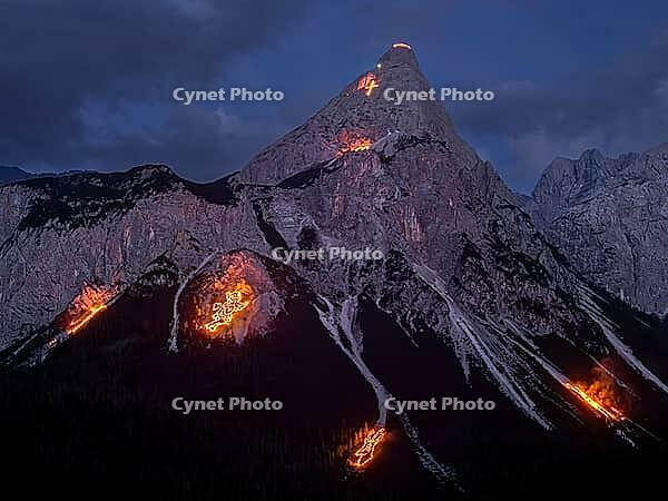 Solstice fire in the mountains near Ehrwald in Tyrol, Austria [IBR125030451]
