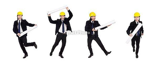 Young construction architect isolated on the white [IBR125053181]
