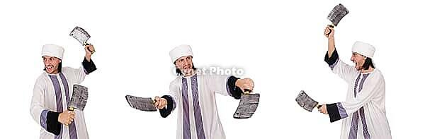 Arab man with axe on white [IBR125053188]