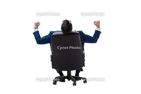 Businessman sitting on chair isolated on white [IBR125062159]