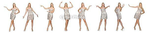 Young woman in silver dress isolated on white [IBR125075717]
