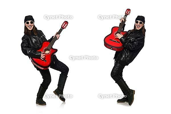Young guitar player isolated on the white [IBR125075719]