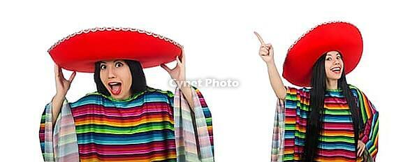 Mexican woman in funny concept on white [IBR125075720]