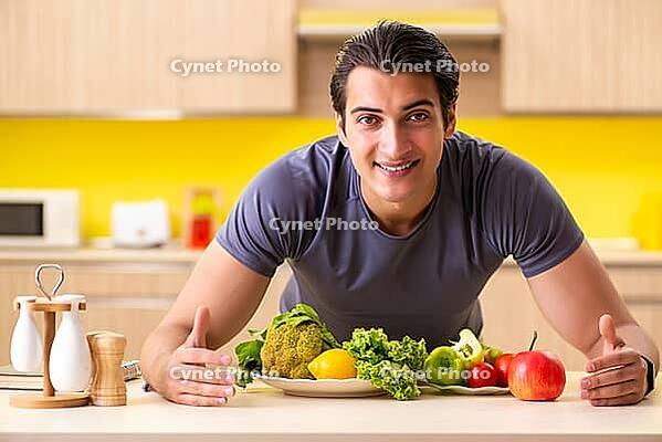 Young man in dieting and healthy eating concept [IBR125075788]