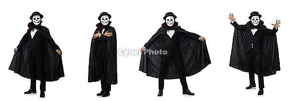 Man with scary mask isolated on white [IBR125075792]