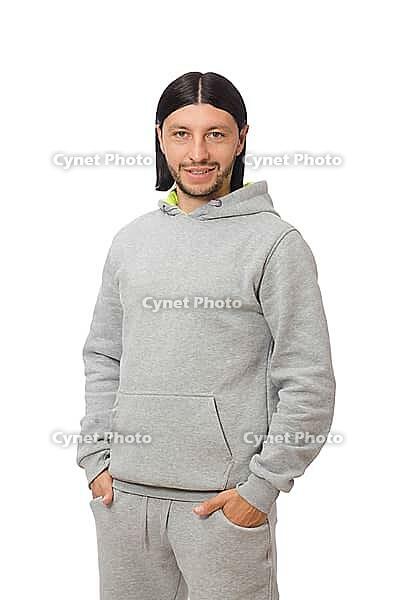 Young man exercising isolated on white background [IBR125075793]