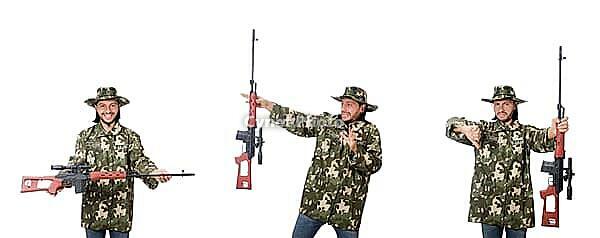 Soldier with weapons isolated on white [IBR125075794]
