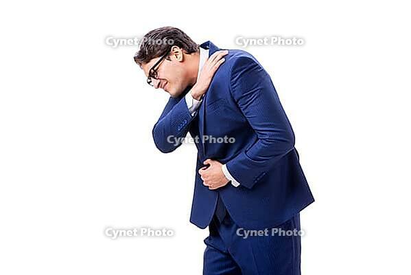 Sick and unhappy businessman isolated on white background [IBR125094340]