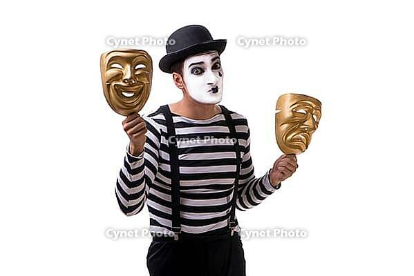 Mime with masks isolated on white background [IBR125094343]