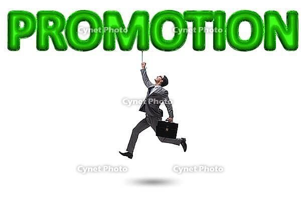 Businessman flying in promotion concept [IBR125094435]