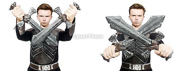 Young funny man in armour suit [IBR125117969]