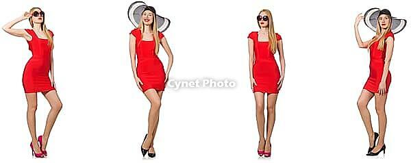 Beautiful woman in red dress isolated on white [IBR125117970]