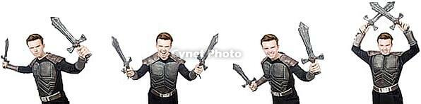 Young funny man in armour suit [IBR125117978]