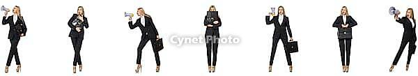 Businesswoman with megaphone and briefcase [IBR125117988]