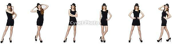 Young lady in black dress with black hat [IBR125118009]