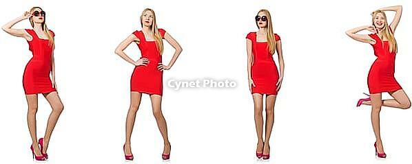 Beautiful woman in red dress isolated on white [IBR125118011]