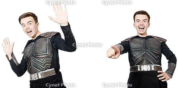 Young funny man in armour suit [IBR125118013]