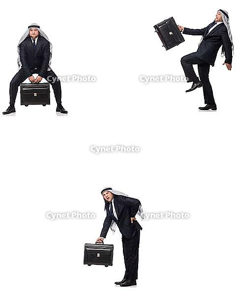 Arab businessman with suitcase isolated on white [IBR125118039]