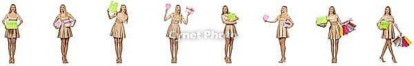Beautiful woman in golden dress with bags [IBR125118040]