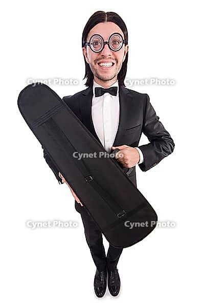 Man with violin case isolated on white [IBR125141680]