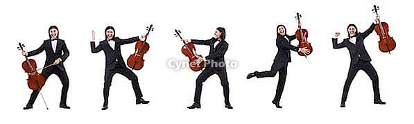 Funny man with music instrument on white [IBR125141681]