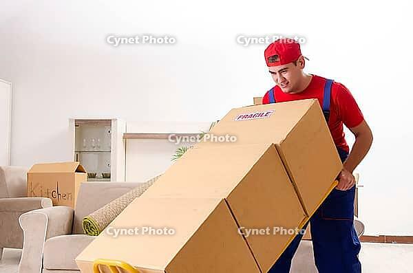 Young contractor with boxes working indoors [IBR125141732]