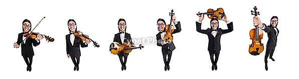 Funny man with music instrument on white [IBR125141734]