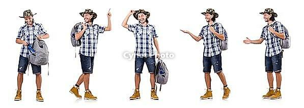 Young traveler with rucksack isolated on white [IBR125141740]
