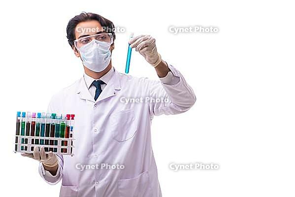 Young chemist isolated on white background [IBR125141767]