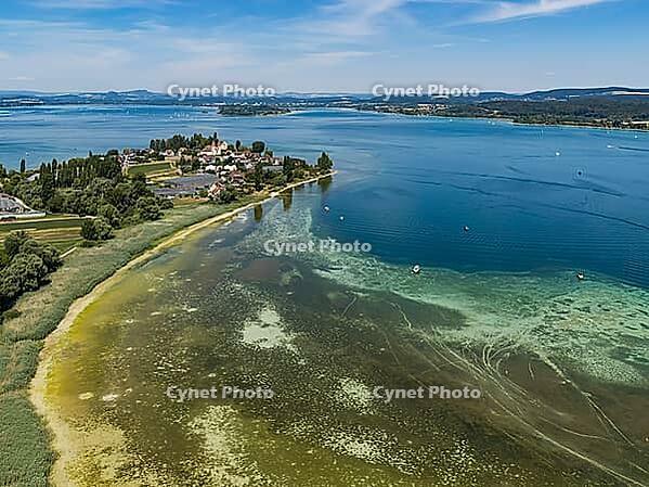 Reichenau island in Lake Constance with St. Peter and Paul church. The water level of Lake Constance is currently low for the time of year.//12.07.2026, Reichenau, Baden-Württemberg, Germany [IBR125163344]