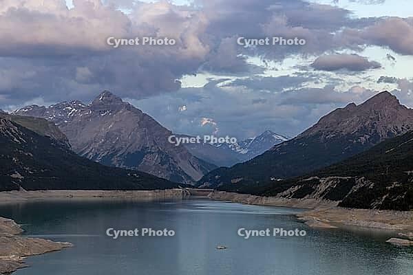 Sunset on Lake Cancano with Monte Solena and Monte Braulio, Valdidentro, Sondrio, Italy [IBR125163386]