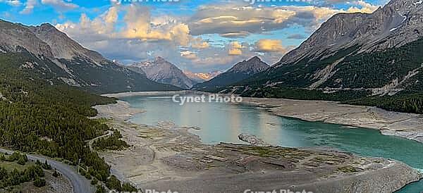 Sunset on Lake Cancano with Monte Solena and Monte Braulio, Valdidentro, Sondrio, Italy [IBR125163388]