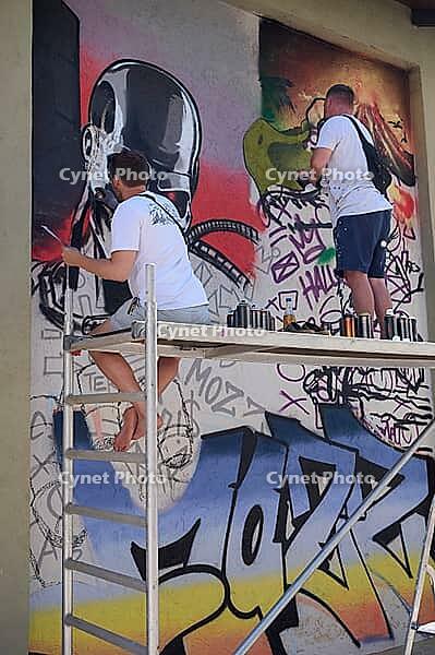 Graffiti jam event in Schwäbisch Hall, street art, urban, diversity jam, art form, sprayer, graffiti, subculture, event, Hohenlohe, Germany [IBR125164206]