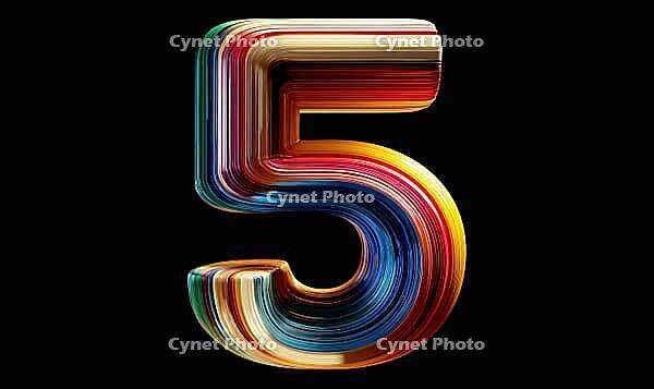 A colorful number 5 with a rainbow of colors. The number 5 is in a curved shape and has a rainbow of colors. AI generated [IBR125167382]