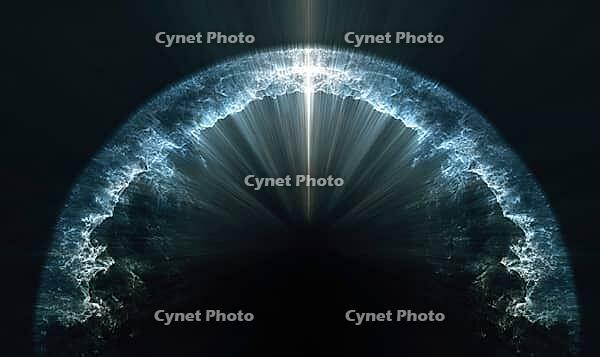 Front-facing texture of symmetrical luminous arc shape fading into darkness. AI generated [IBR125167391]