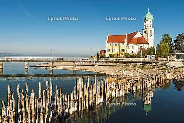 St. Georg Catholic Church, moated castle am Lake Constance, Bavaria, Germany [IBR125173450]