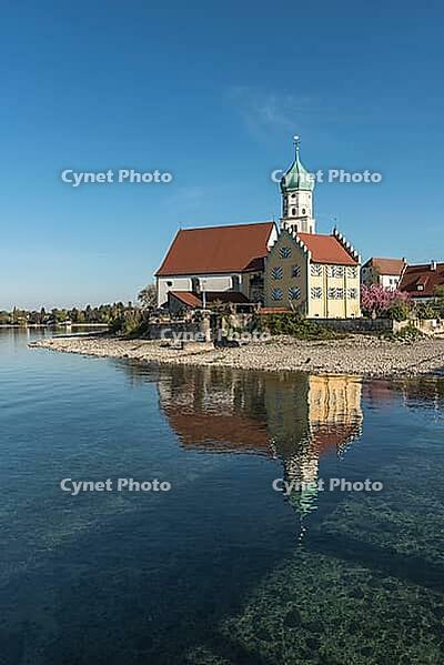 Baroque church of St. Georg, moated castle am Lake Constance, Bavaria, Germany [IBR125173451]
