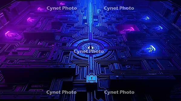 A glowing circuit board with neon lights creates a futuristic digital atmosphere, evoking a sense of security and innovation, AI generated [IBR125173482]