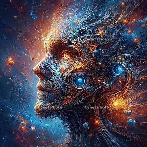 Futuristic, abstract depiction of a face with swirling patterns and cosmic elements, AI generated [IBR125173491]