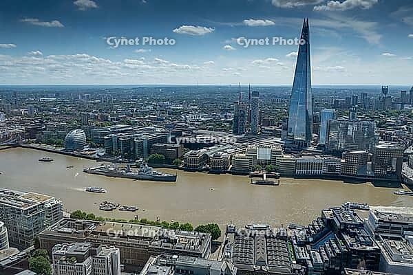 View from the 20 Fenchurch Street skyscraper of the city center, the Thames and The Shard skyscraper in the Southwark district, London, England, Great Britain, Great Britain [IBR125177948]