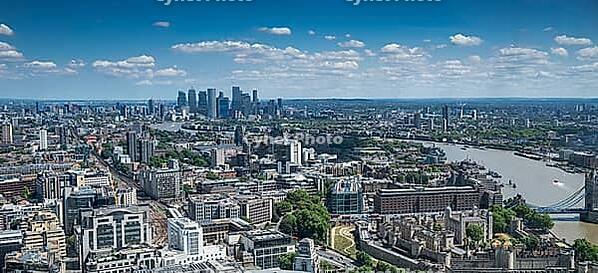 View of London, the Thames and the Canary Wharf financial center from 20 Fenchurch Street, London, England, Great Britain [IBR125177952]
