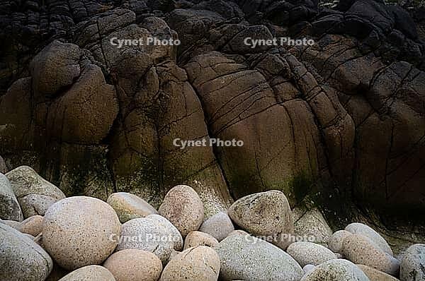 Stones, pebbles, pebbles, Cot Valley Beach, Porth Nanven, also beach of dinosaur eggs, coast, St Just in Penwith, Cornwall, England, Great Britain, Great Britain [IBR125177976]