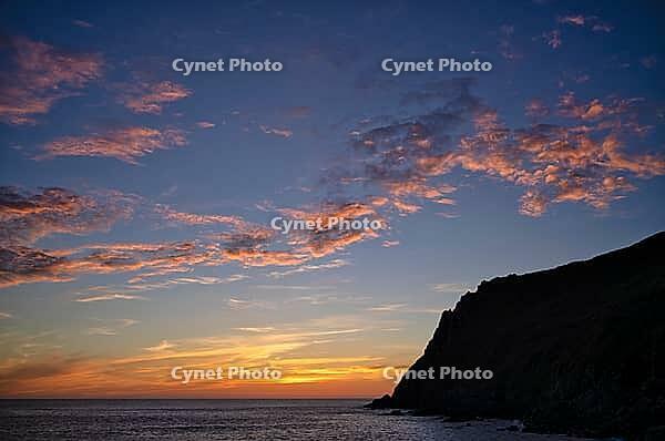 Sunset, sunset at sea, dramatic clouds, Cot Valley Beach, Porth Nanven, coast, St Just in Penwith, Cornwall, England, Great Britain, Great Britain [IBR125177981]