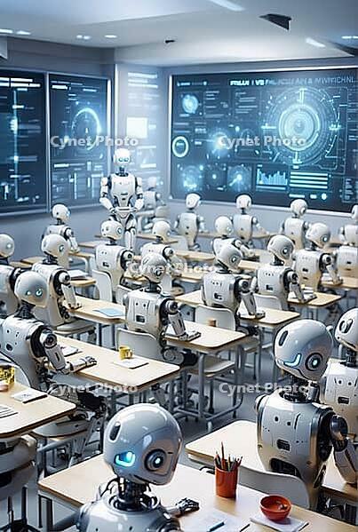 Futuristic classroom of young robot students, AI generated [IBR125180401]