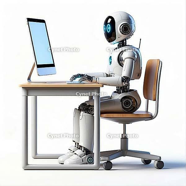 A robot student at his desk, isolated, AI generated [IBR125180403]